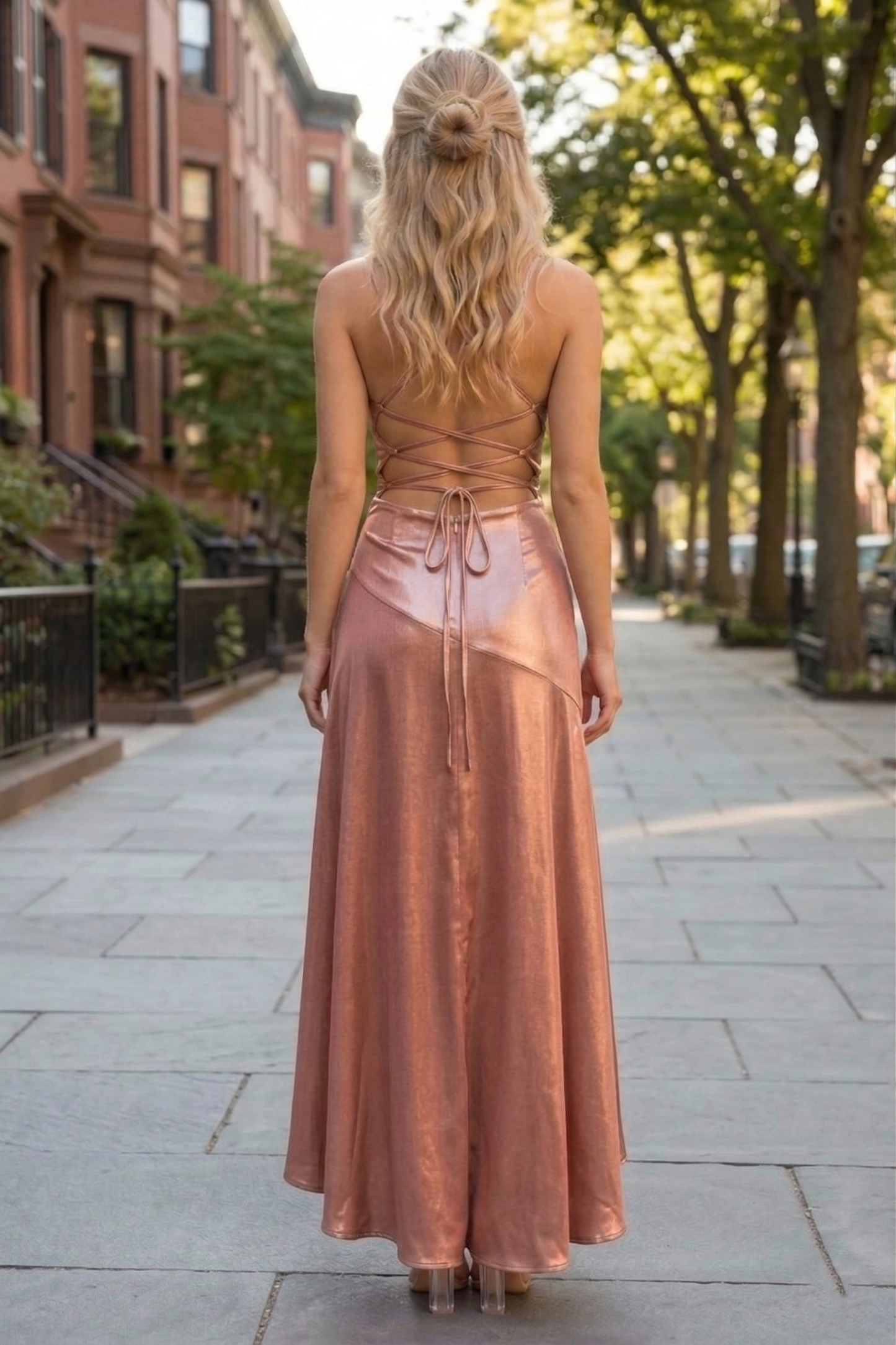 Spaghetti Strap Ruched High-Low Prom Dress with Lace-Up Back | Sevoba