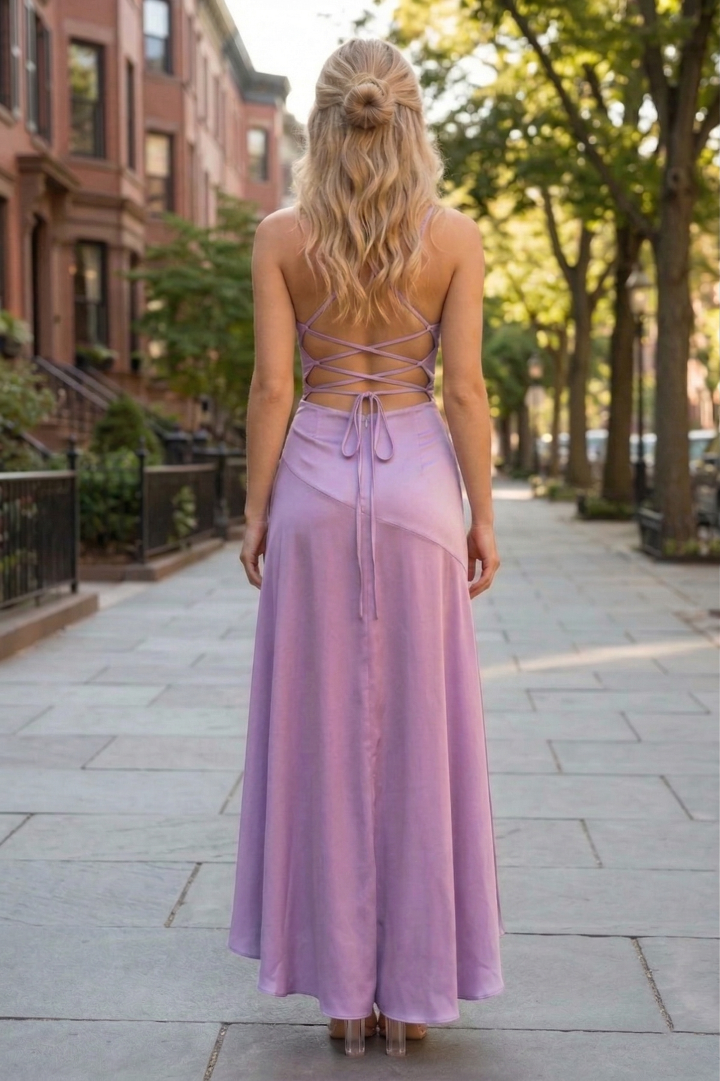 Spaghetti Strap Ruched High-Low Prom Dress with Lace-Up Back | Sevoba