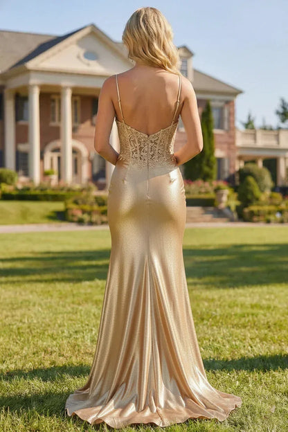 Spaghetti Strap Satin and Lace Applique Corset Prom Dress | Sevoba