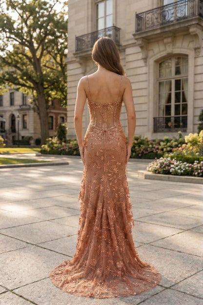 Spaghetti Strap Sweetheart Floral Lace Mermaid Prom Dress with Corset Back | Sevoba