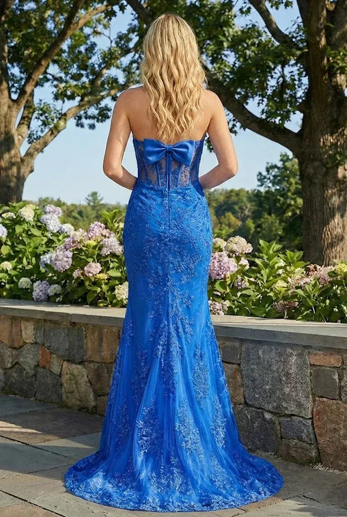 Statement Bow Corset Lace Trumpet Prom Dress | Sevoba