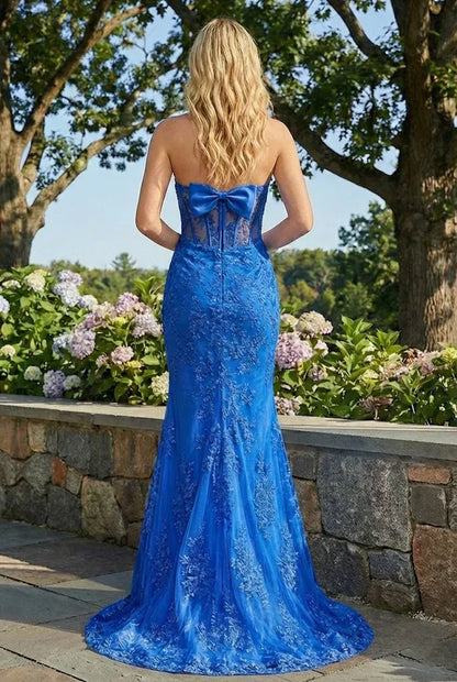 Statement Bow Corset Lace Trumpet Prom Dress | Sevoba