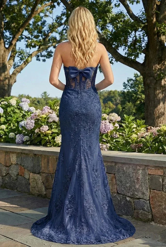 Statement Bow Corset Lace Trumpet Prom Dress | Sevoba