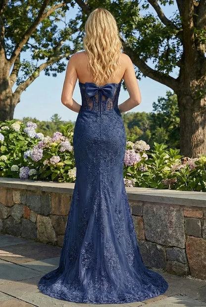 Statement Bow Corset Lace Trumpet Prom Dress | Sevoba