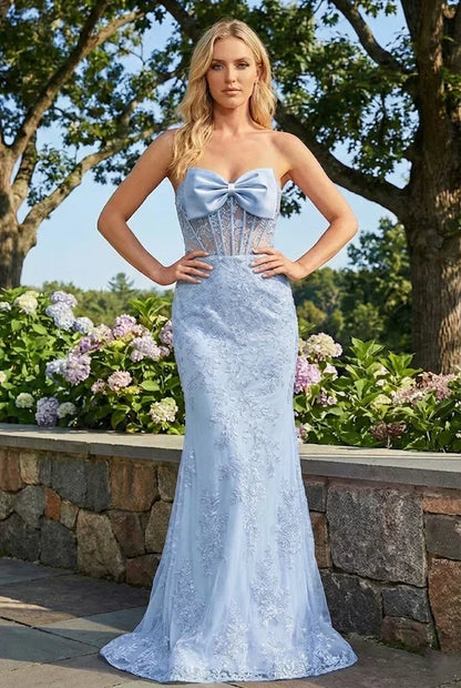 Statement Bow Corset Lace Trumpet Prom Dress | Sevoba