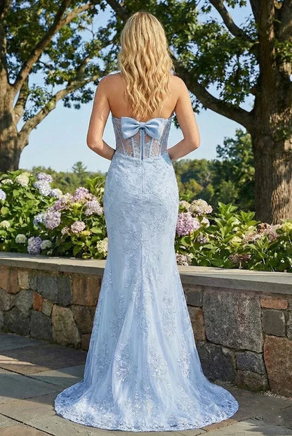 Statement Bow Corset Lace Trumpet Prom Dress | Sevoba