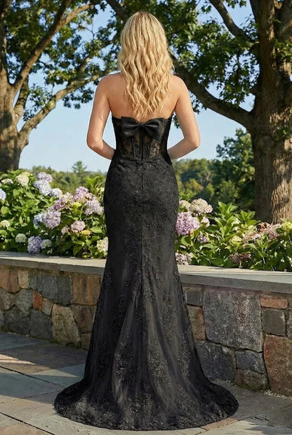 Statement Bow Corset Lace Trumpet Prom Dress | Sevoba