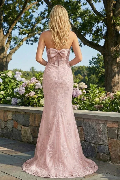 Statement Bow Corset Lace Trumpet Prom Dress | Sevoba