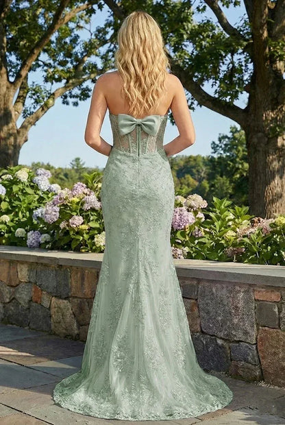 Statement Bow Corset Lace Trumpet Prom Dress | Sevoba