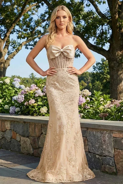 Statement Bow Corset Lace Trumpet Prom Dress | Sevoba