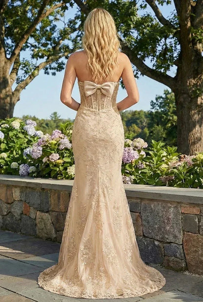 Statement Bow Corset Lace Trumpet Prom Dress | Sevoba
