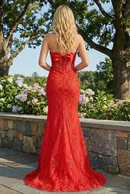 Statement Bow Corset Lace Trumpet Prom Dress | Sevoba