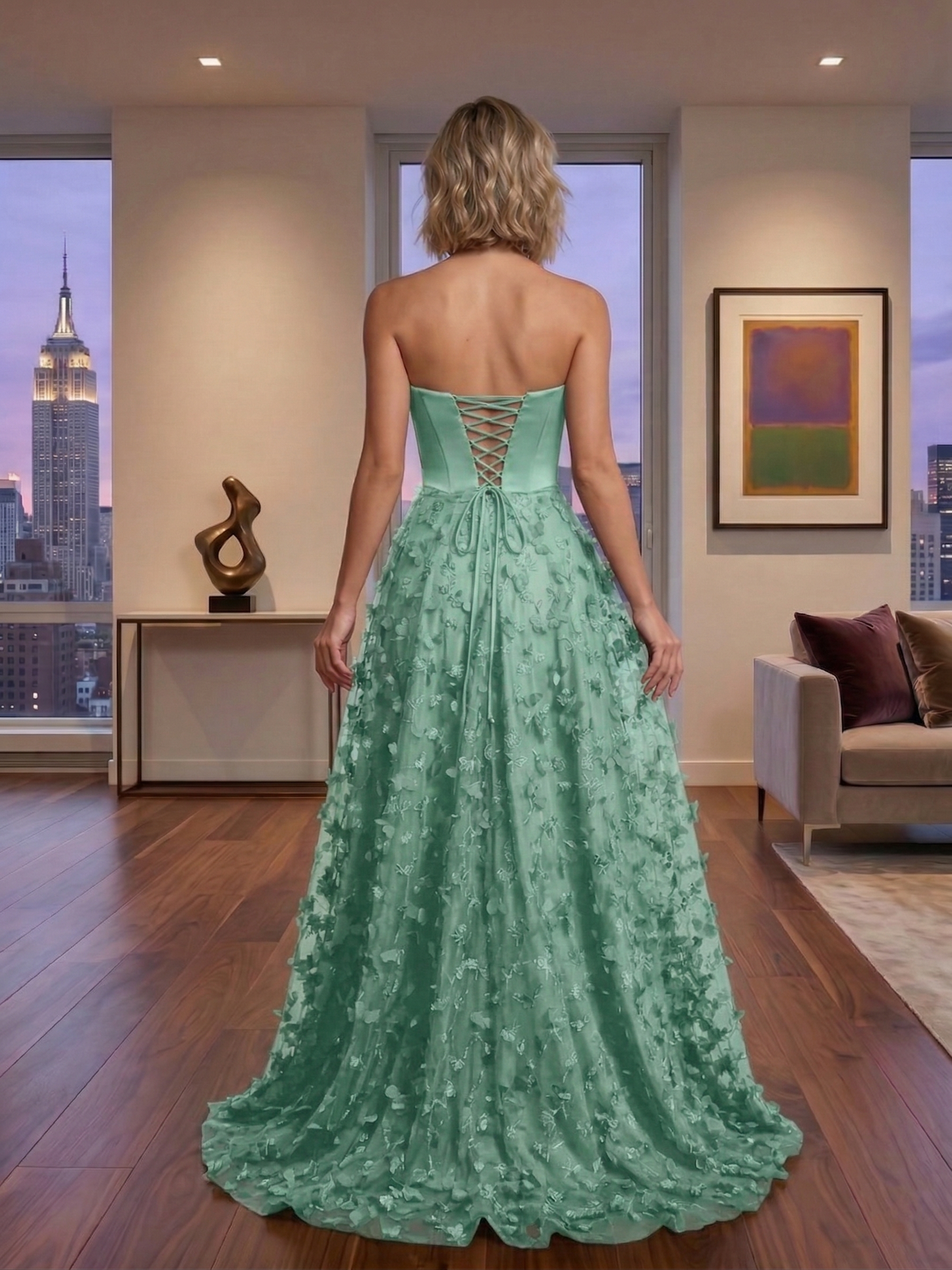 Strapless 3D Floral Tulle Ball Gown Prom Dress with Corset Back | Sevoba
