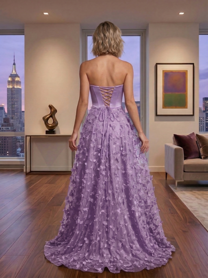 Strapless 3D Floral Tulle Ball Gown Prom Dress with Corset Back | Sevoba
