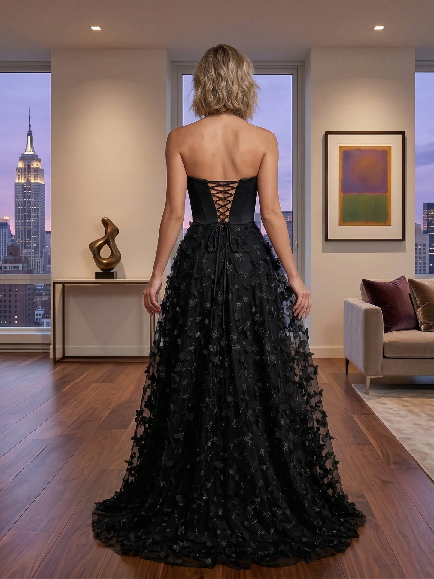 Strapless 3D Floral Tulle Ball Gown Prom Dress with Corset Back | Sevoba