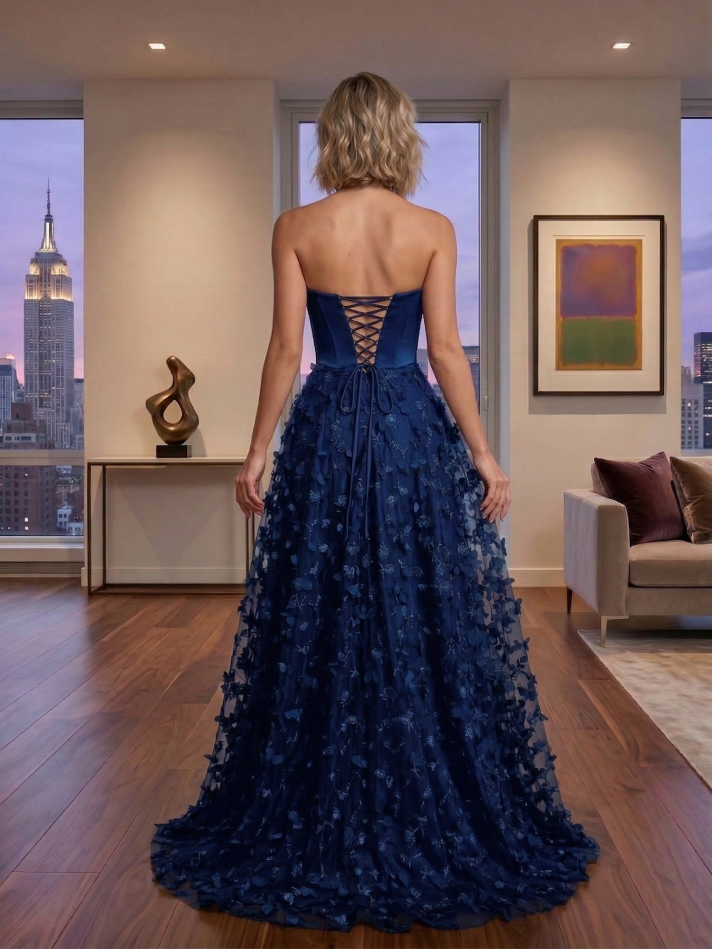 Strapless 3D Floral Tulle Ball Gown Prom Dress with Corset Back | Sevoba