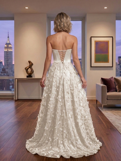 Strapless 3D Floral Tulle Ball Gown Prom Dress with Corset Back | Sevoba