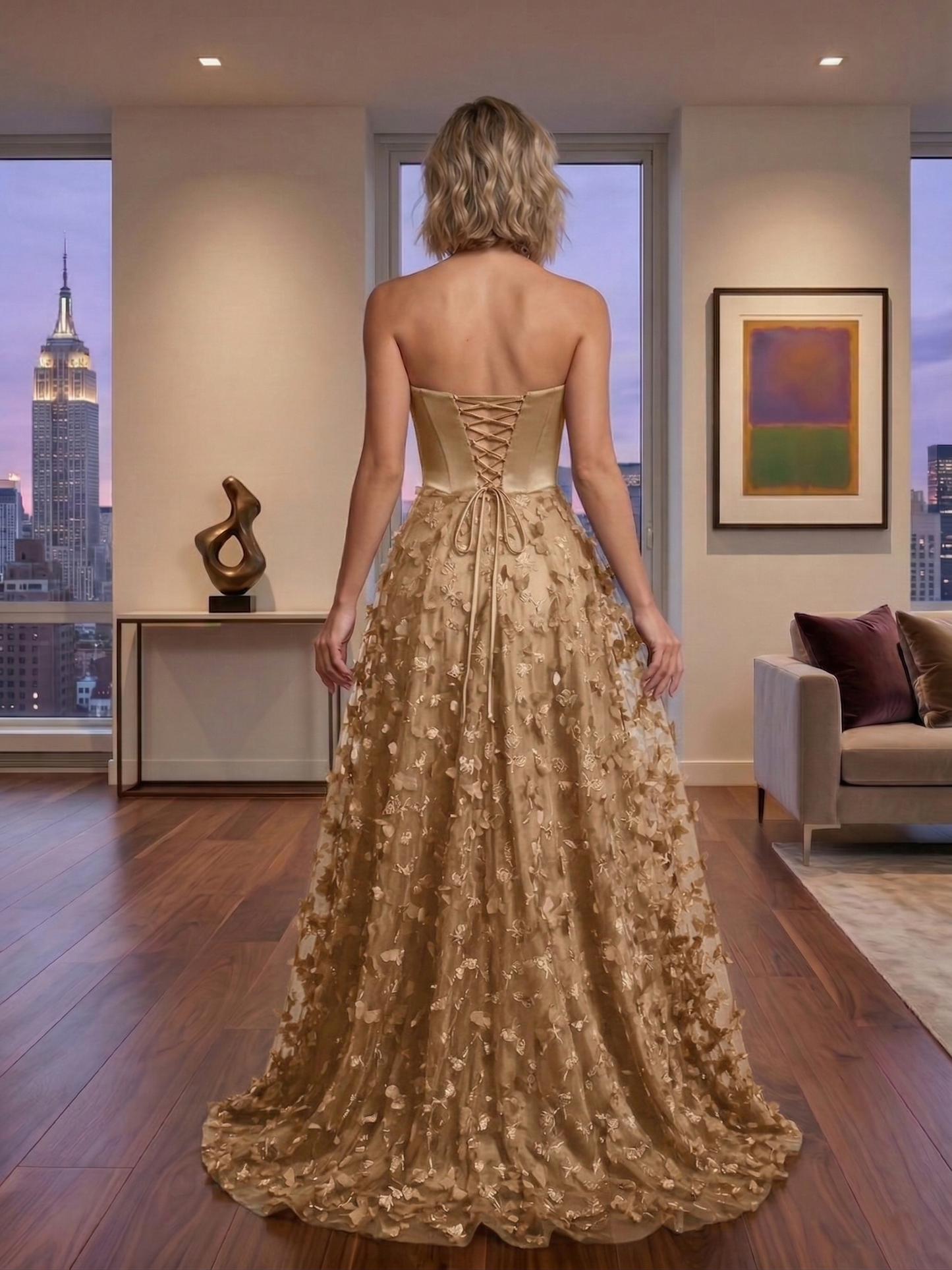 Strapless 3D Floral Tulle Ball Gown Prom Dress with Corset Back | Sevoba