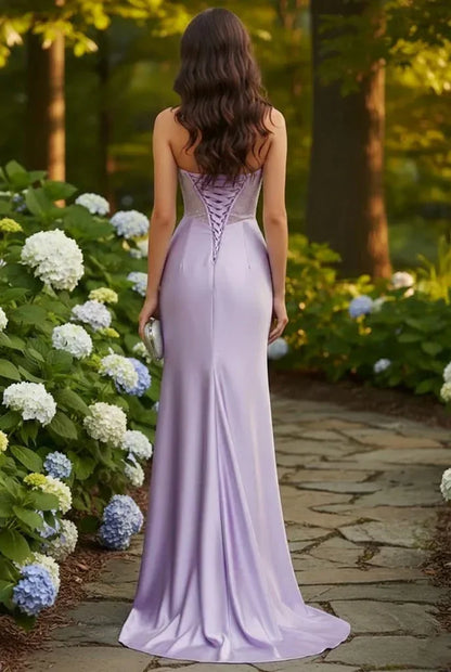 Strapless Beaded Cup Illusion Corset Mermaid Prom Dress with Slit | Sevoba