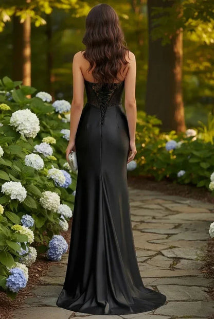 Strapless Beaded Cup Illusion Corset Mermaid Prom Dress with Slit | Sevoba
