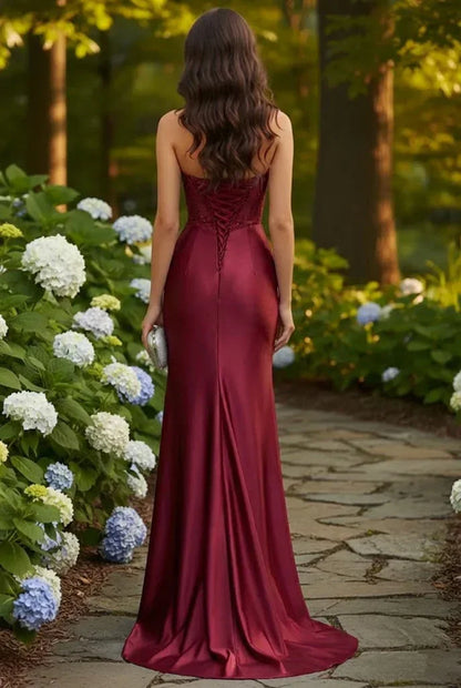 Strapless Beaded Cup Illusion Corset Mermaid Prom Dress with Slit | Sevoba