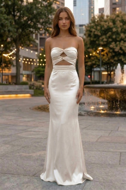 Strapless Corset Satin Mermaid Prom Dress with Waist Cutout | Sevoba