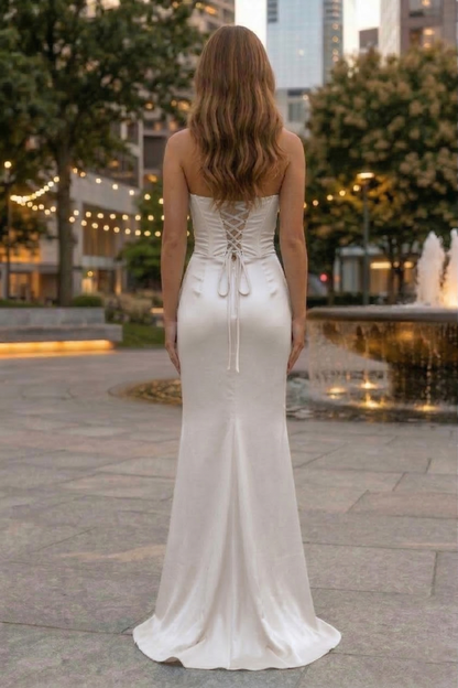 Strapless Corset Satin Mermaid Prom Dress with Waist Cutout | Sevoba