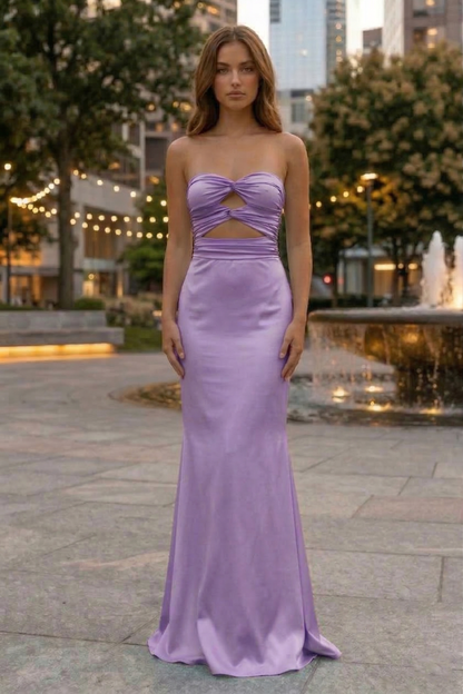 Strapless Corset Satin Mermaid Prom Dress with Waist Cutout | Sevoba
