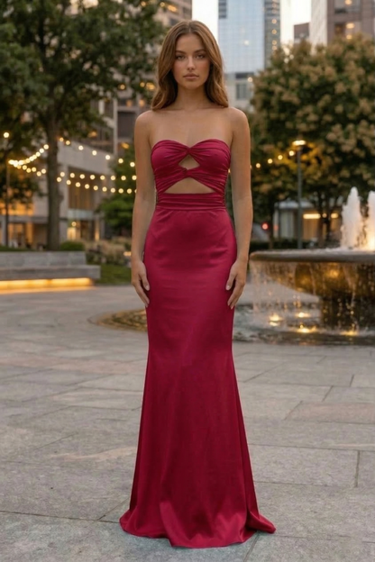 Strapless Corset Satin Mermaid Prom Dress with Waist Cutout | Sevoba