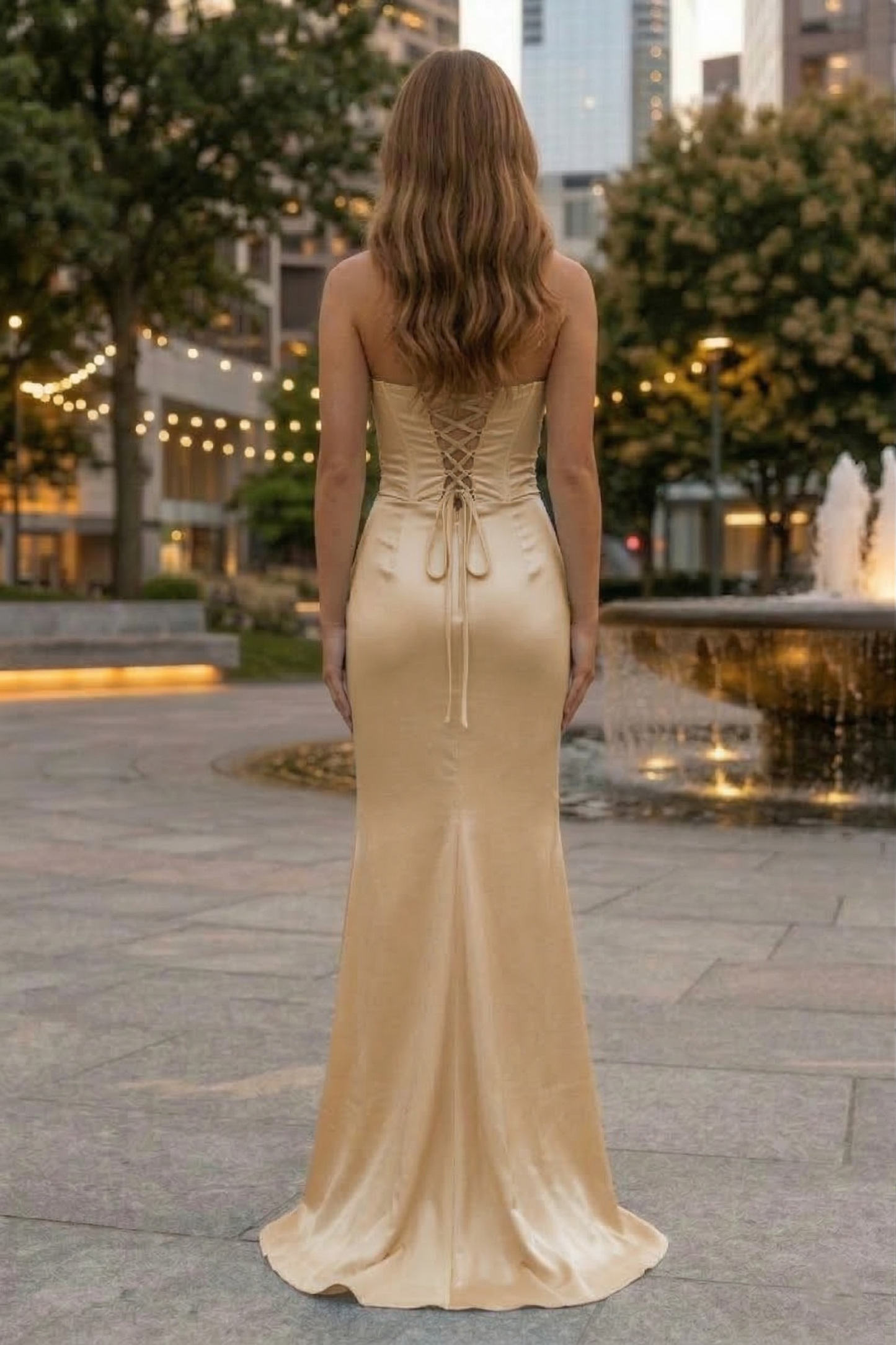 Strapless Corset Satin Mermaid Prom Dress with Waist Cutout | Sevoba