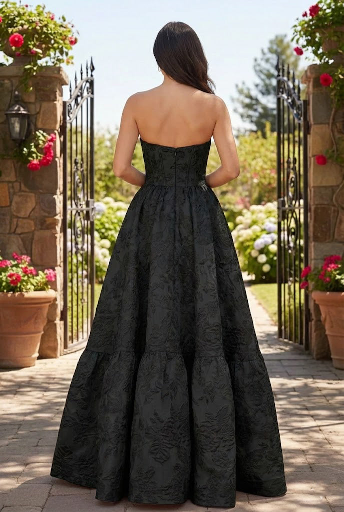 Strapless Jacquard Ballgown Prom Dress with Corset Bodice | Sevoba