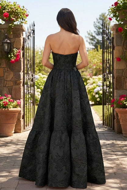 Strapless Jacquard Ballgown Prom Dress with Corset Bodice | Sevoba