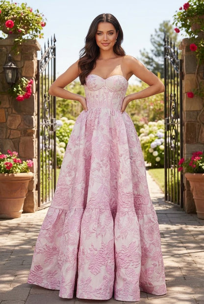 Strapless Jacquard Ballgown Prom Dress with Corset Bodice | Sevoba