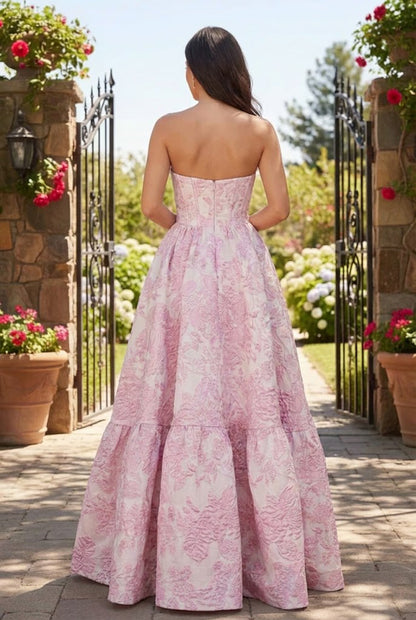 Strapless Jacquard Ballgown Prom Dress with Corset Bodice | Sevoba