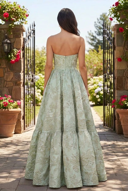 Strapless Jacquard Ballgown Prom Dress with Corset Bodice | Sevoba