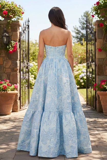 Strapless Jacquard Ballgown Prom Dress with Corset Bodice | Sevoba