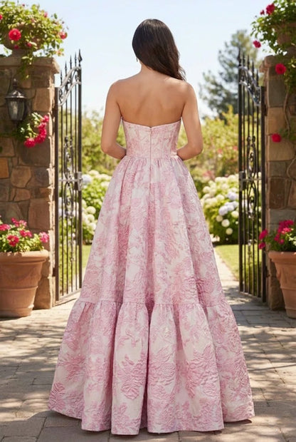 Strapless Jacquard Ballgown Prom Dress with Corset Bodice | Sevoba