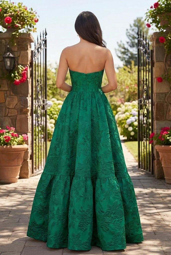 Strapless Jacquard Ballgown Prom Dress with Corset Bodice | Sevoba