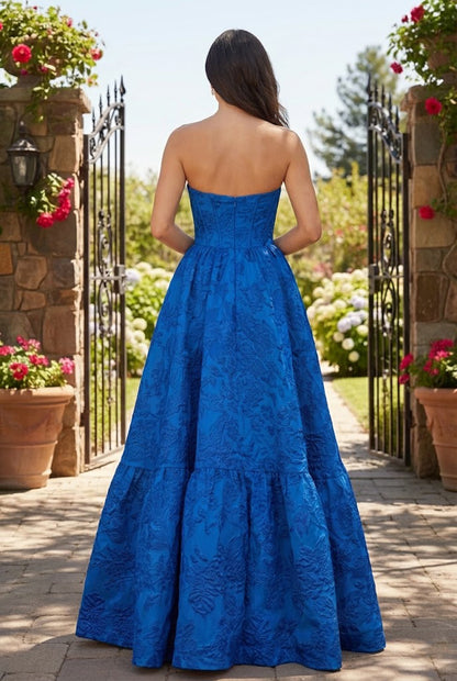 Strapless Jacquard Ballgown Prom Dress with Corset Bodice | Sevoba