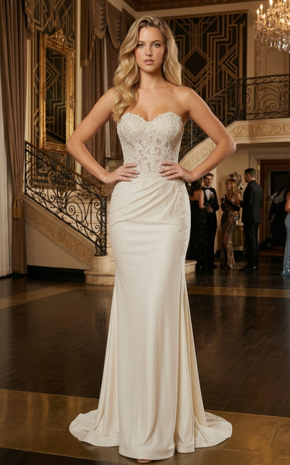 Strapless Lace Corset Glitter Mermaid Prom Dress with High Slit | Sevoba