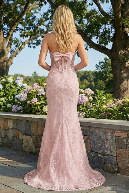 Strapless Lace Mermaid Prom Dress with Statement Bow | Sevoba