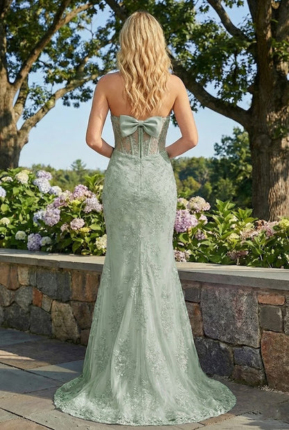 Strapless Lace Mermaid Prom Dress with Statement Bow | Sevoba