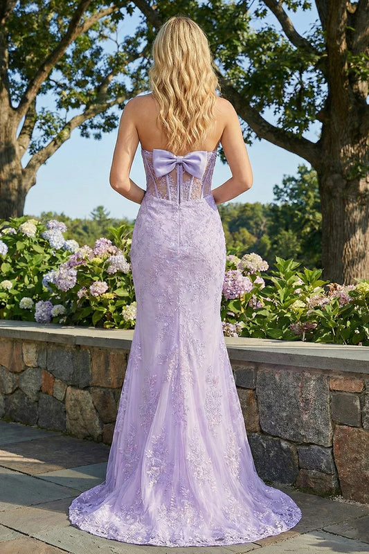 Strapless Lace Mermaid Prom Dress with Statement Bow | Sevoba
