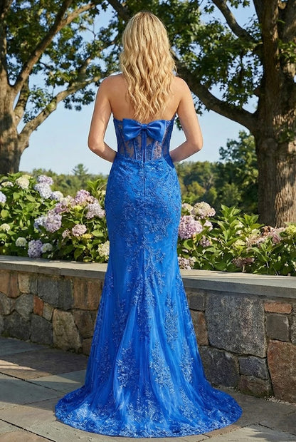 Strapless Lace Mermaid Prom Dress with Statement Bow | Sevoba
