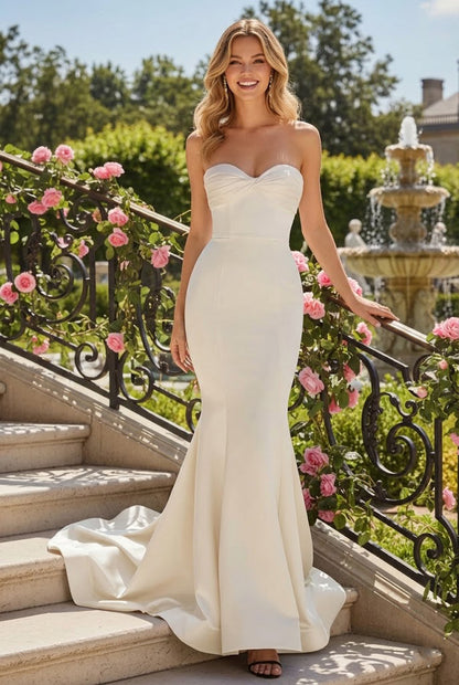 Strapless Ruched Mermaid Prom Dress with Train | Sevoba