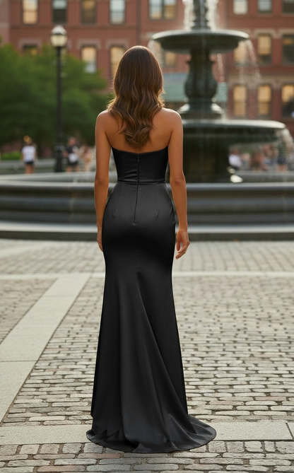 Strapless Ruched Satin Mermaid Prom Dress | Sevoba