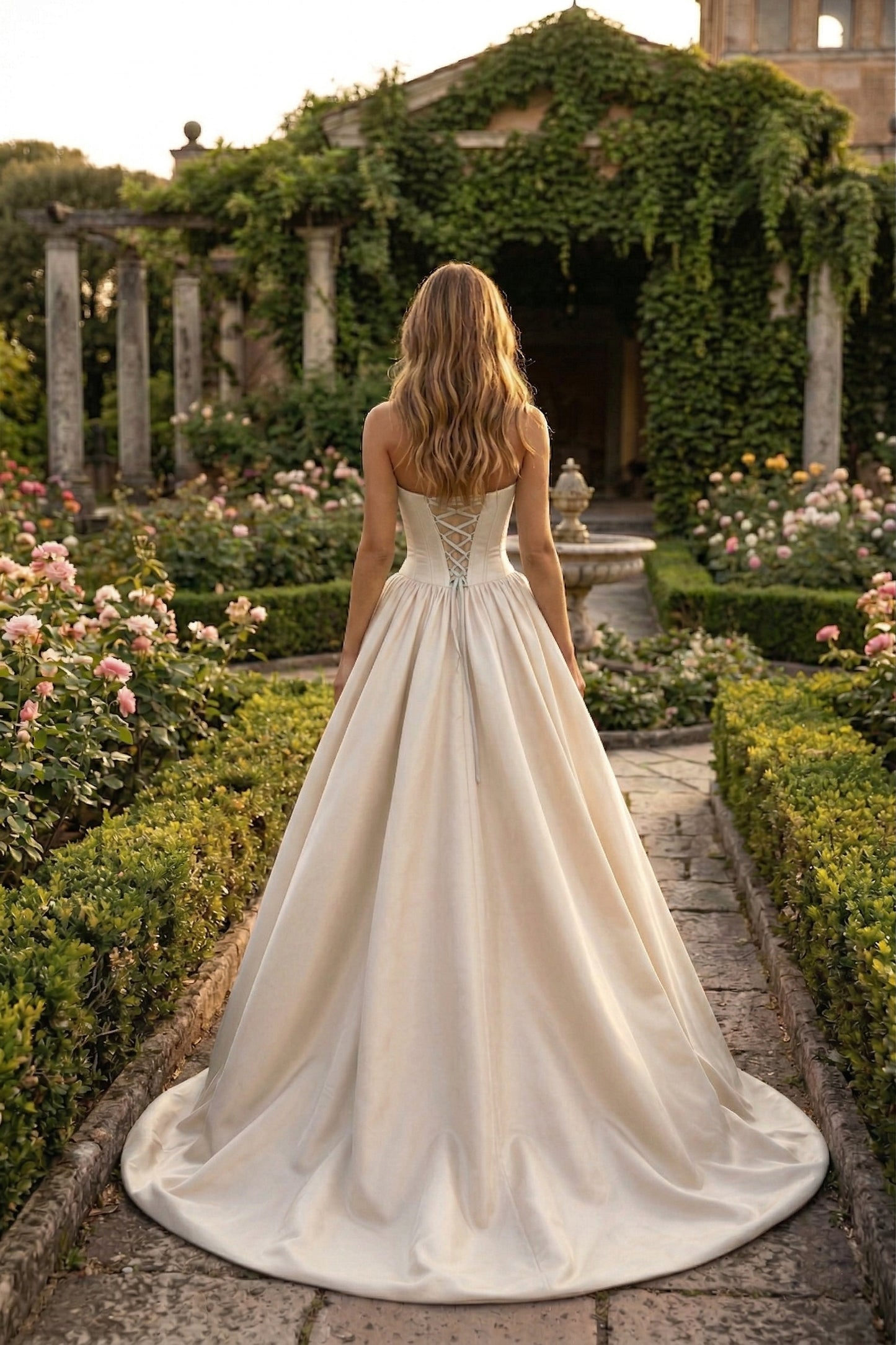 Strapless Satin Ball Gown Prom Dress with Oversized Rose Detail | Sevoba