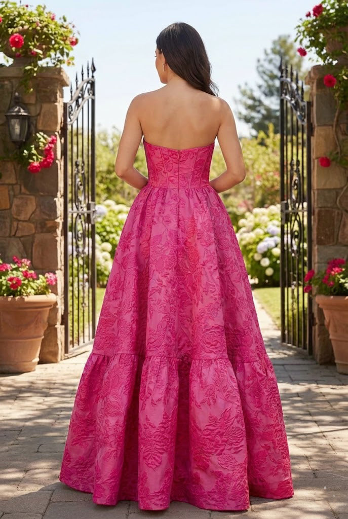 Strapless Sweetheart Corset Floral Print Ball Gown Prom Dress | Sevoba