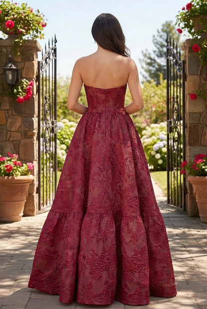 Strapless Sweetheart Corset Floral Print Ball Gown Prom Dress | Sevoba