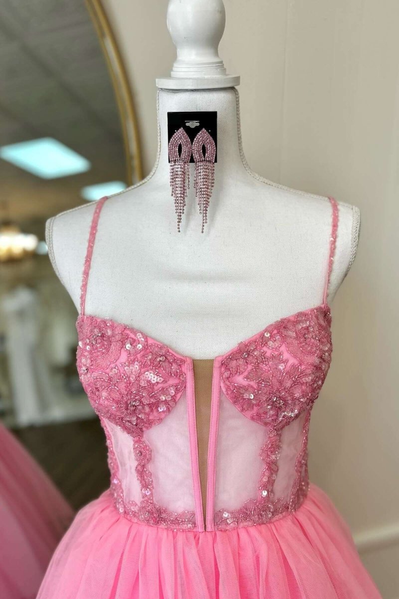 Tiered Ruffle Sequin-Embroidery Corset Long Prom Gown